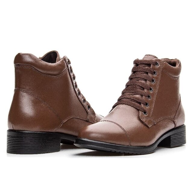 Bota Feminina com Cadarço de Couro Cano Curto Peccato NS Bray