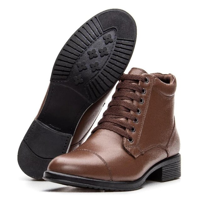 Bota Feminina com Cadarço de Couro Cano Curto Peccato NS Bray