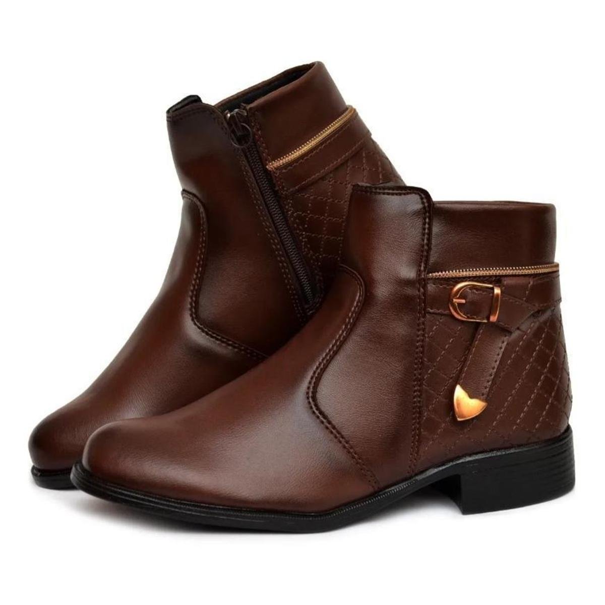 Inverno Sapato Cano Baixo Bota Feminina Confort Com Ziper E Fivela