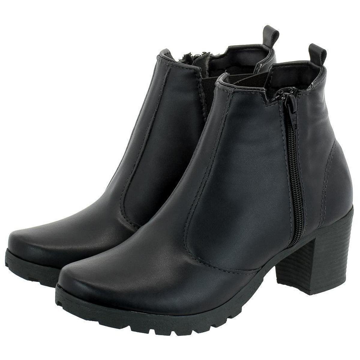 Bota Feminina Coturno Cano Curto Salto Medio Grosso Menor preço em Bota Feminina Coturno Cano Curto Salto Medio Grosso