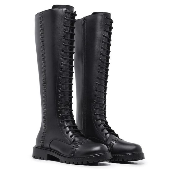 Bota Feminina Bota Cano Alto De Cadarço Bota Feminina Coturno