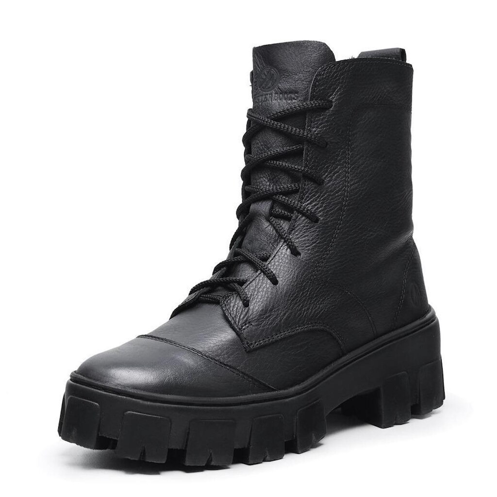 Bota Feminina Coturno Couro Confortável Versátil Com Zíper