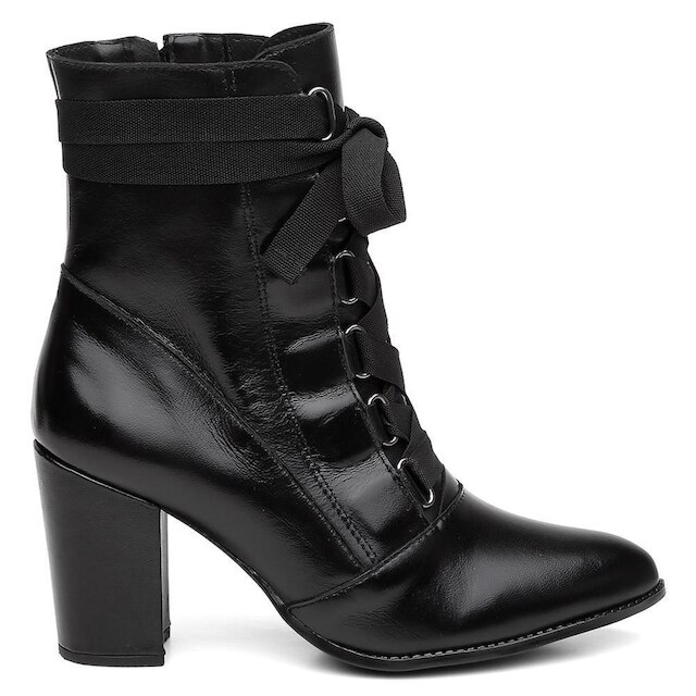 Bota Feminina Coturno Couro Salto Médio Cano Médio Casual