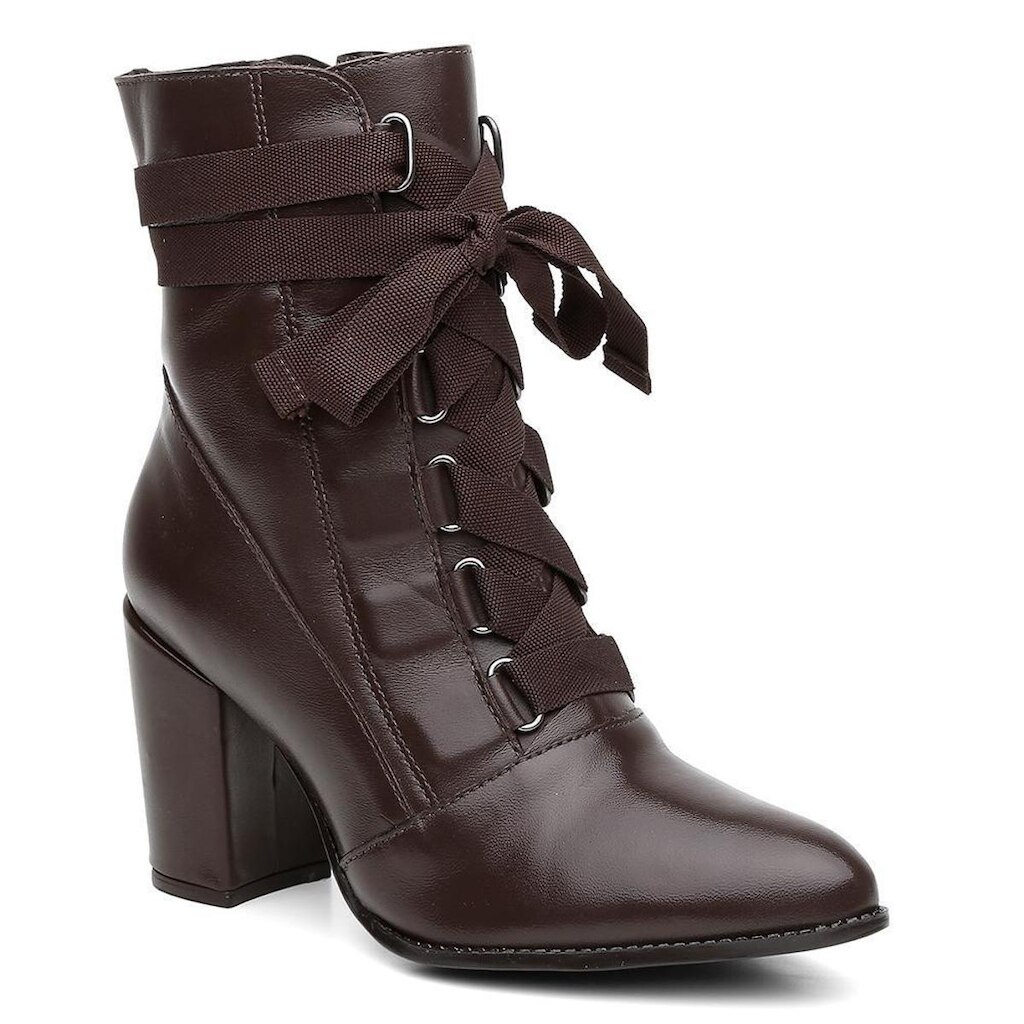 Bota Feminina Coturno Couro Salto Médio Cano Médio Casual