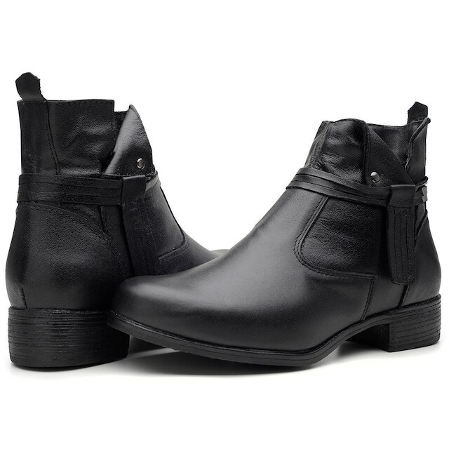 Bota Feminina Coturno em Couro Legítimo Cano Curto com Ziper Confortável Direto da Fábrica