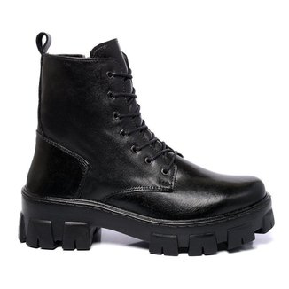 Bota Feminina Coturno Inverness Em Couro - Preto - Aine