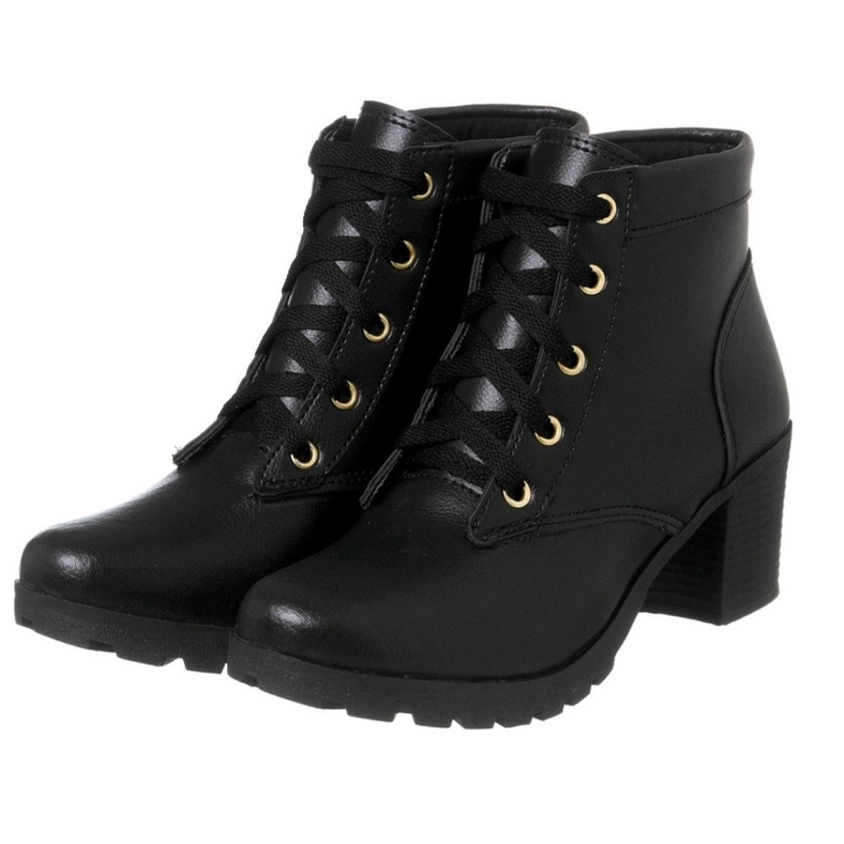 Bota Feminina Coturno Tratorada Cano Curto Salto Baixo Menor preço em Bota Feminina Coturno Tratorada Cano Curto Salto Baixo