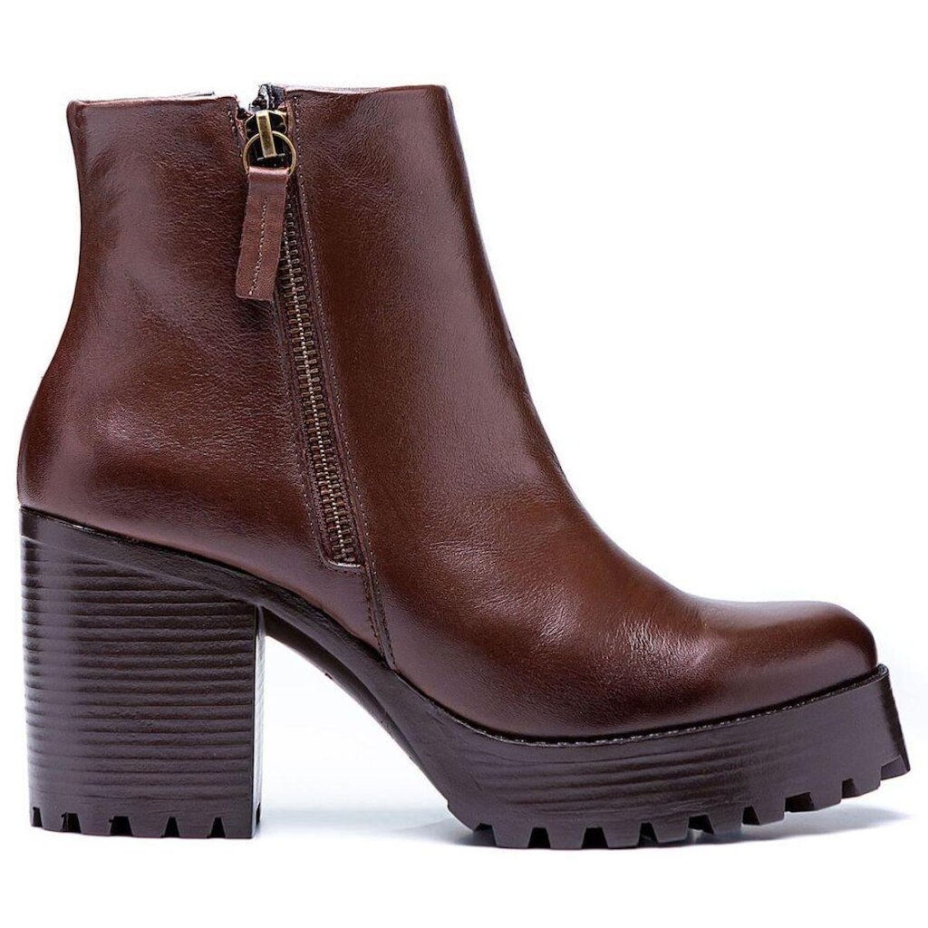 Bota Feminina Coturno Tratorado Cano Curto Zíper Lateral Bota Casual