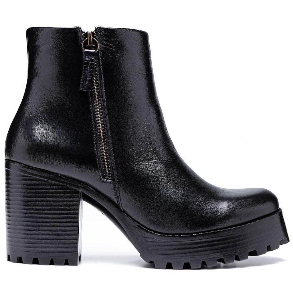 Bota Feminina Coturno Tratorado Cano Curto Zíper Lateral Bota Casual