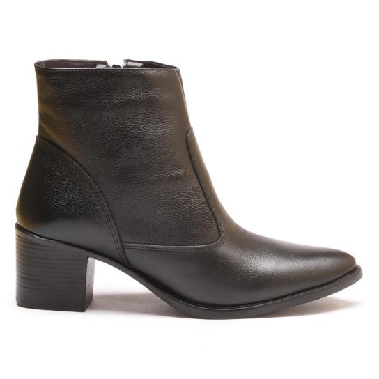 Bota Feminina Couro Cano Curto Bico Fino Salto Moderna
