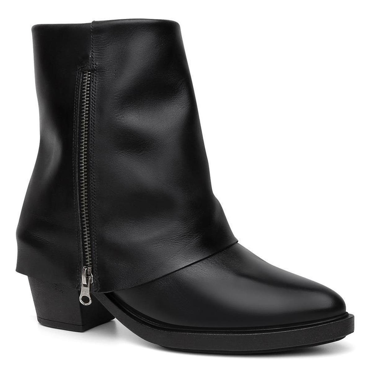 Bota Feminina Couro Cano Curto Capa Salto Bloco Conforto Menor preço em Bota Feminina Couro Cano Curto Capa Salto Bloco Conforto