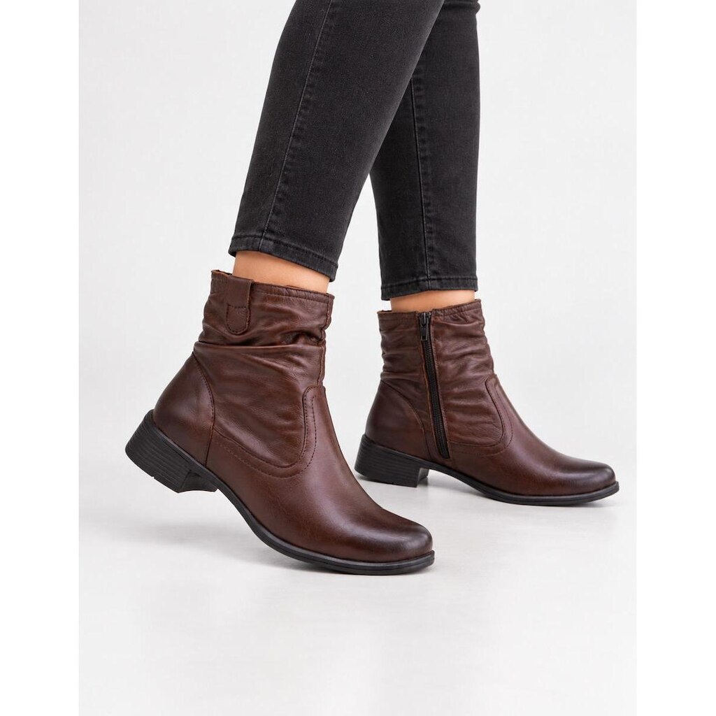 Bota Feminina Couro Cano Curto Zíper Lateral Casual Moderna