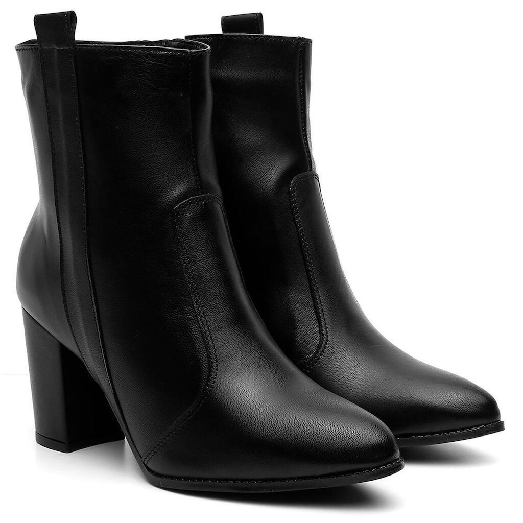 Bota Feminina Couro Cano Médio Salto Alto Casual