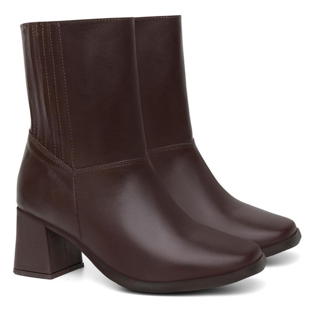 Bota Feminina Couro Cano Médio Zíper Lateral Salto Grosso