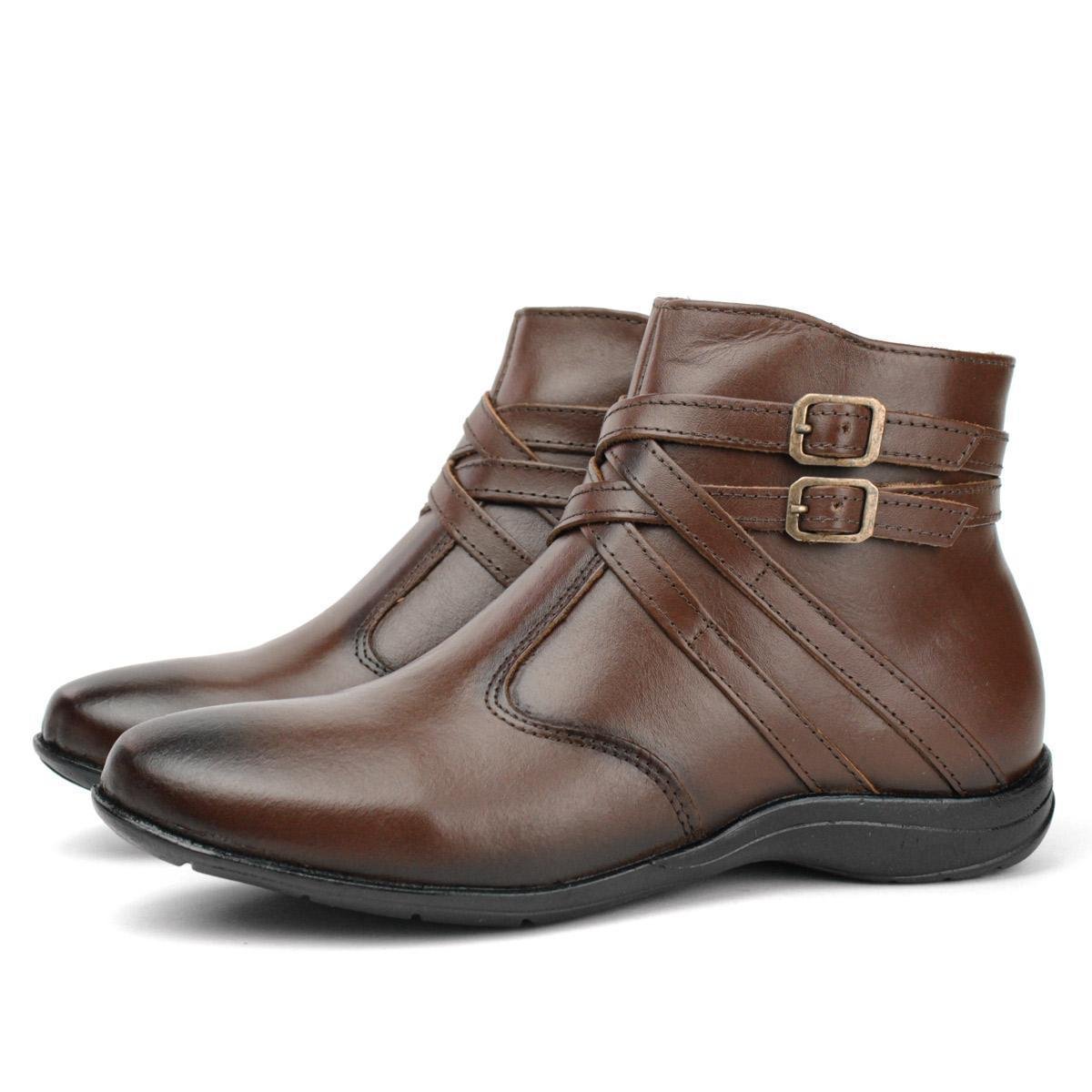 Bota Cano Baixo Sem Salto Bota Feminina Couro Legítimo Cano Curto