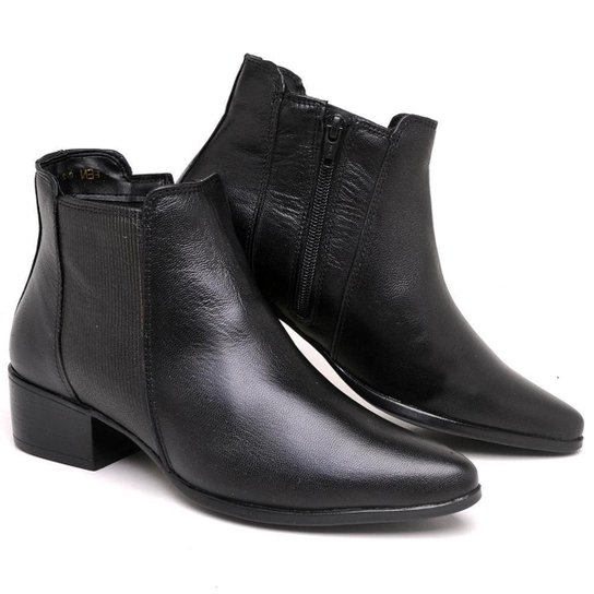 Bota Feminina Couro Salto Baixo Cano Curto Bico Fino Casual Zattini