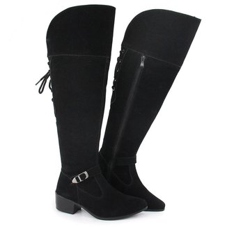 Bota Feminina Coxa Acima Do Joelho Estilo Montaria Camurça 11503 Cor:;Tamanho:40;Gênero:Feminino
