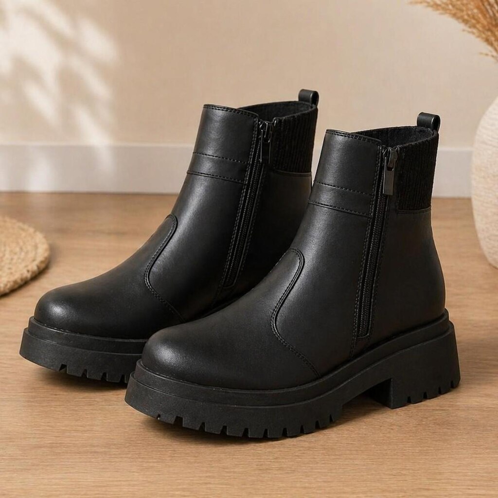 Bota Feminina de Cano Curto com Design Moderno