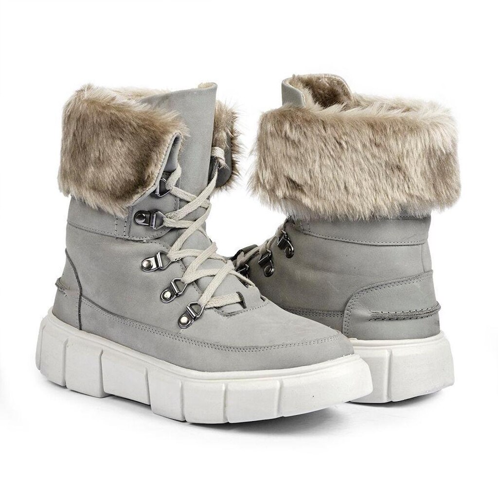 Bota Feminina De Inverno Para Neve Em Couro Forrada Com La E Impermeavel - Oslo Bariloche Cinza