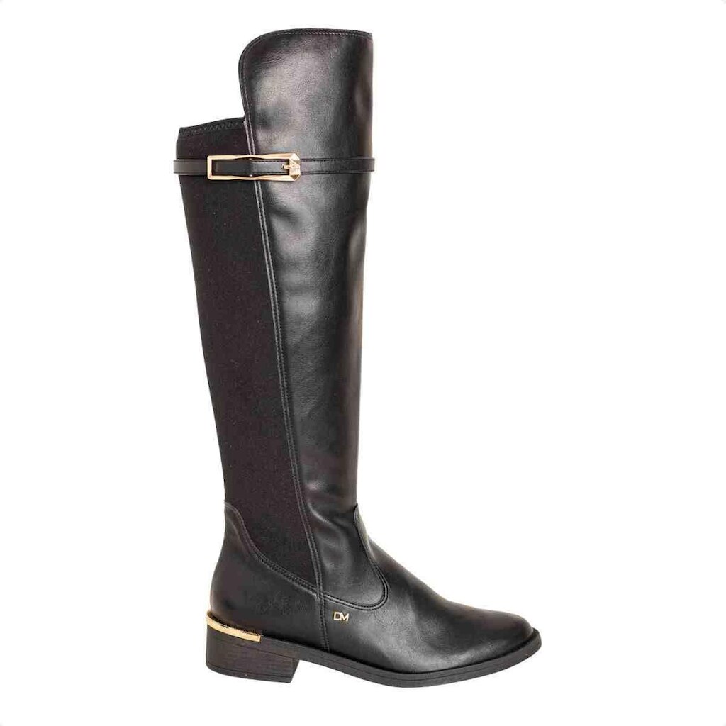 BOTA FEMININA DM MONTARIA EM NAPA RÚSTICA COM LYCRA E SALTO BLOCO PRETA
