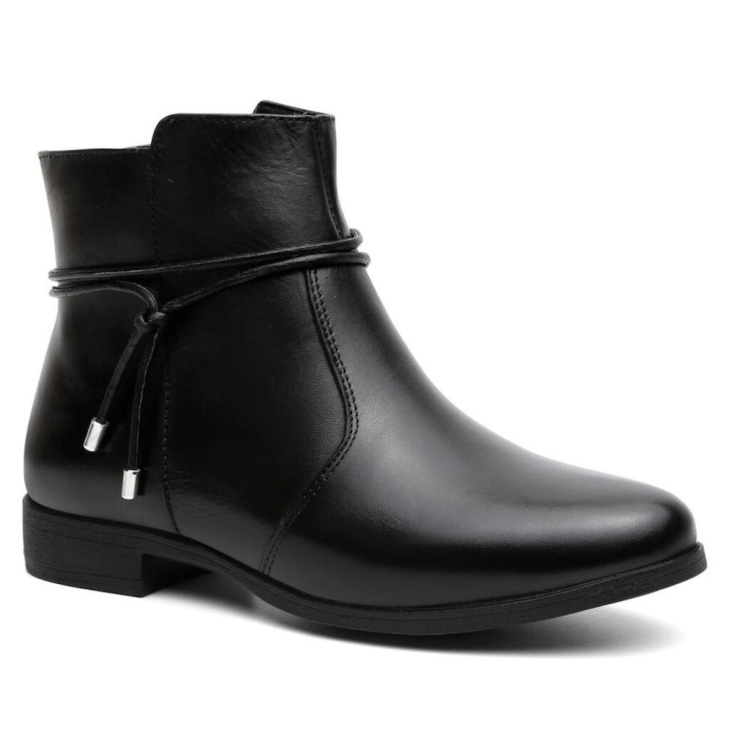 Bota Feminina em Couro com Zíper Lateral e Salto Confortável Preto