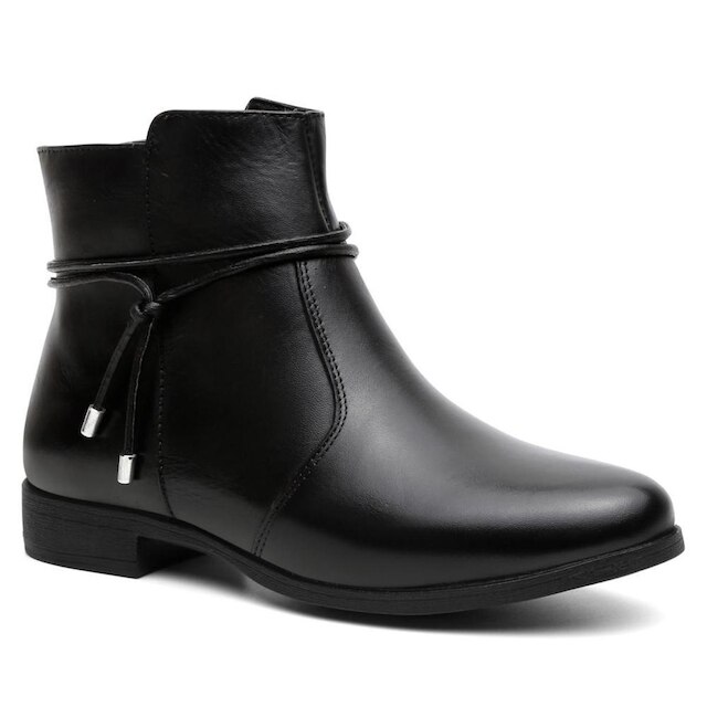 Bota Feminina em Couro com Zíper Lateral e Salto Confortável Preto