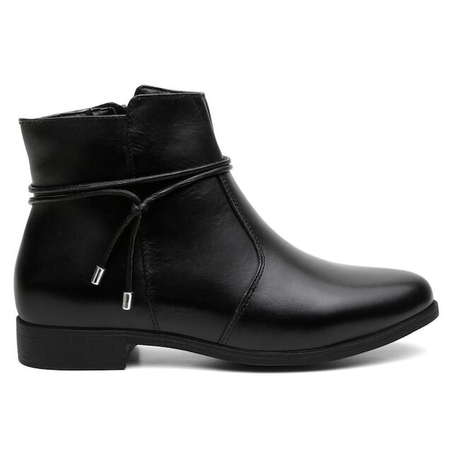 Bota Feminina em Couro com Zíper Lateral e Salto Confortável Preto