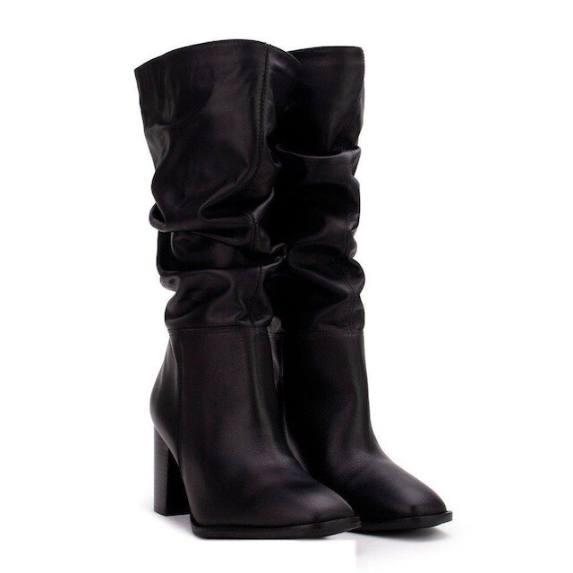 Bota Feminina Lia Line Cano Longo Couro Preta - 2307