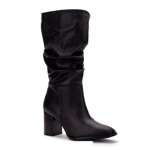 Bota Feminina Lia Line Cano Longo Couro Preta - 2307
