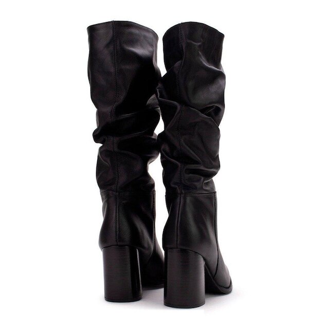 Bota Feminina Lia Line Cano Longo Couro Preta - 2307