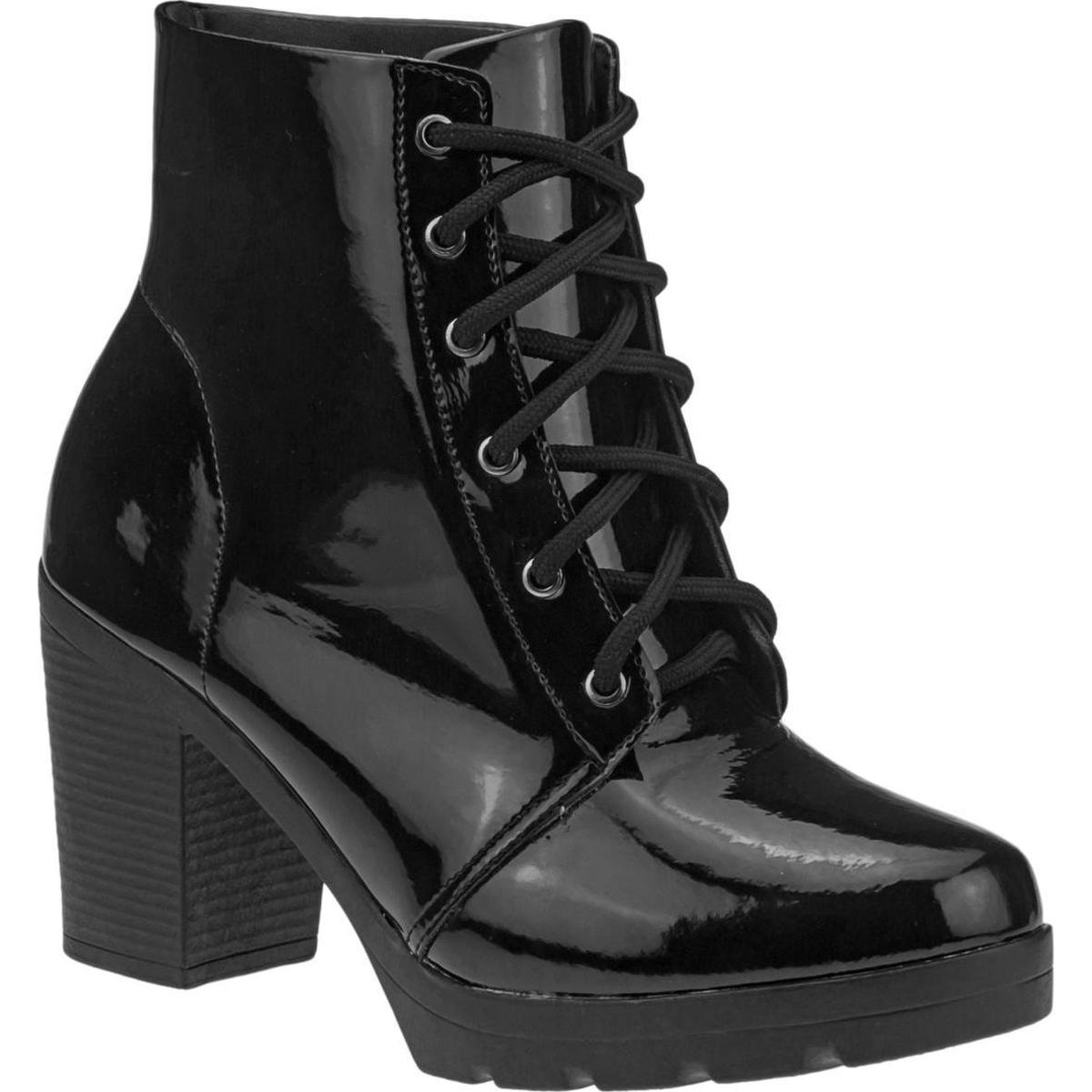 Bota Feminina Lumiss Coturno Salto Tratorado Verniz CTAC - Preto Menor preço em Bota Feminina Lumiss Coturno Salto Tratorado Verniz CTAC - Preto