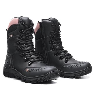 Bota Feminina Militar Tática Couro Legítimo Cano Alto Tratorado Motociclistas