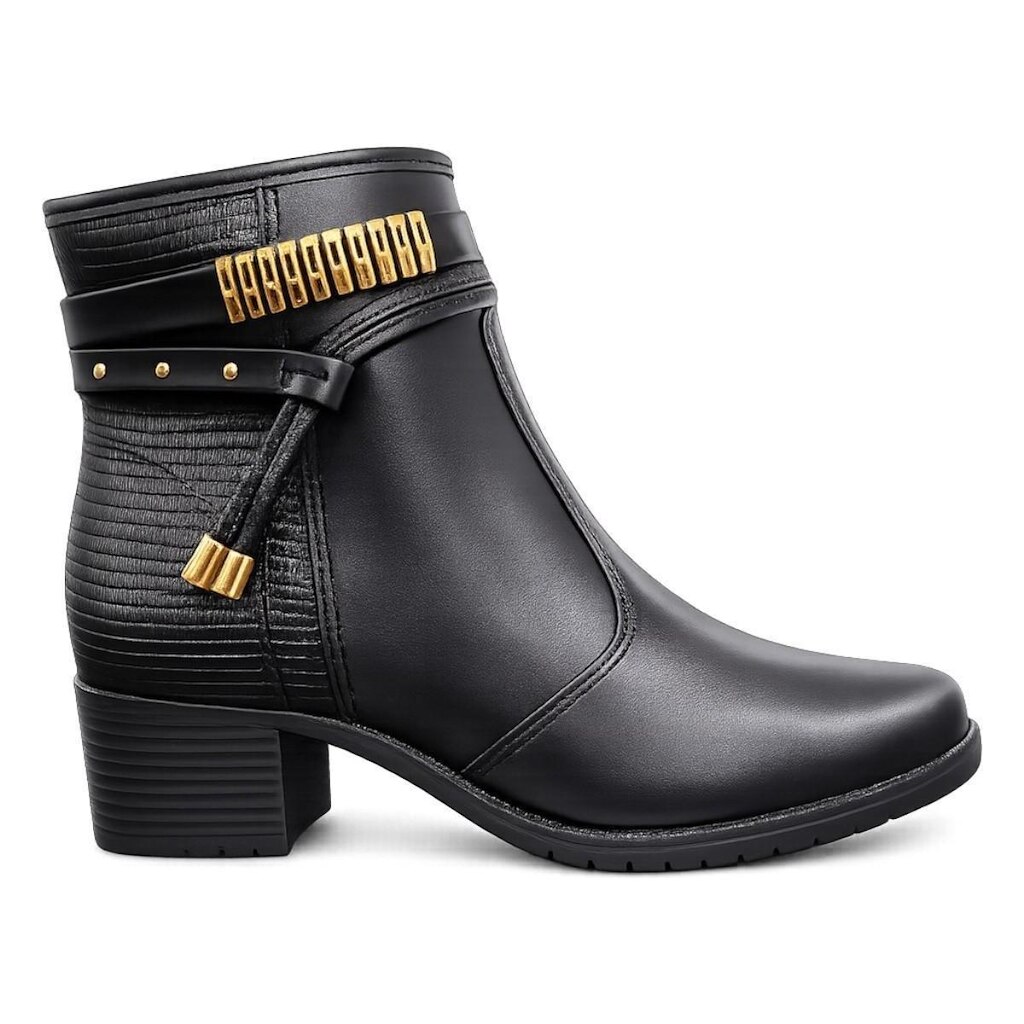 Bota Feminina Moleca Cano Curto com Zíper Salto Bloco Confortável