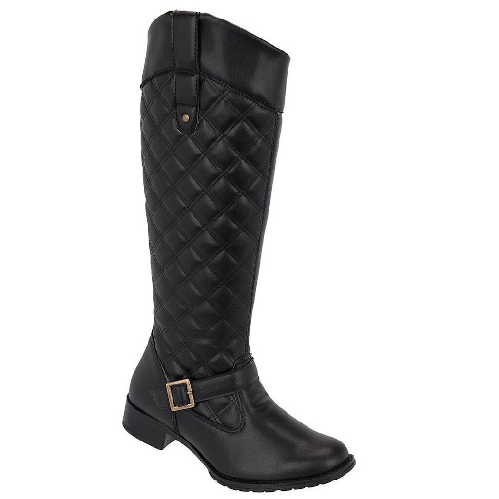 Bota Feminina Montaria Cano Alto Confortável Bordado Lateral