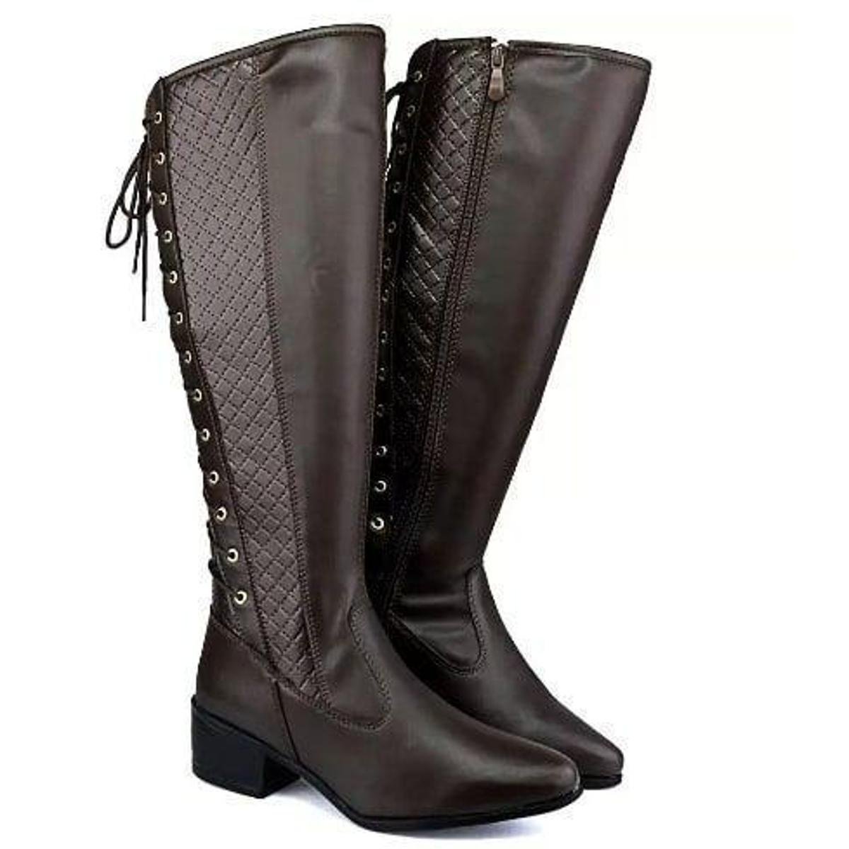 Bota Feminina Montaria Cano Longo com ziper - Marrom Menor preço em Bota Feminina Montaria Cano Longo com ziper - Marrom