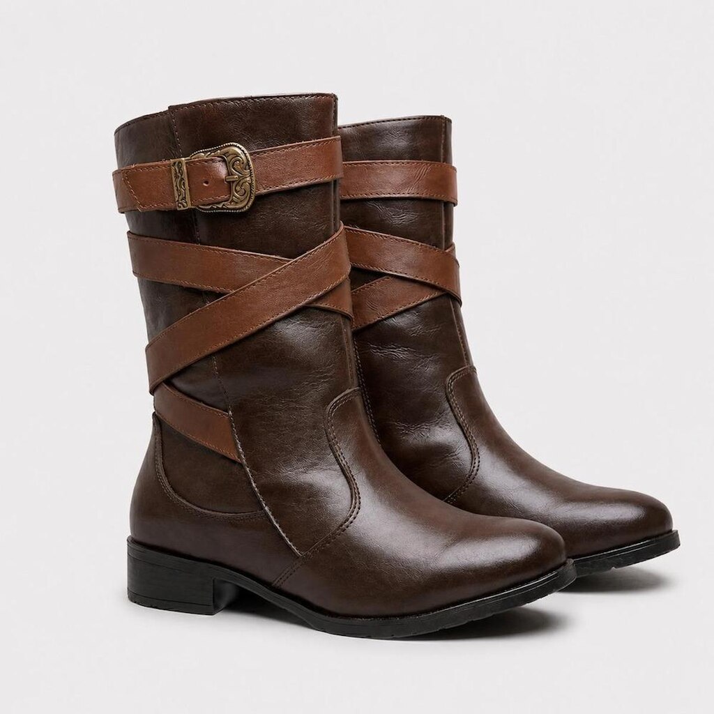 Bota Feminina Montaria Cano Médio Inverno Couro Salto 3cm