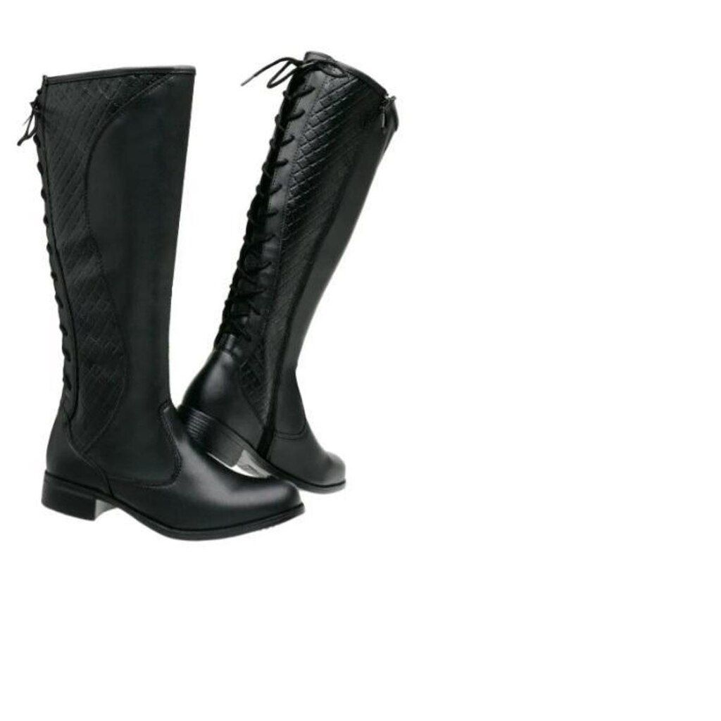 Bota Feminina Montaria Confort Salto Baixo Ajuste Cadarço