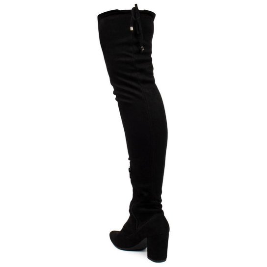 Bota Feminina Over The Knee Stretch Bico Fino Salto Grosso