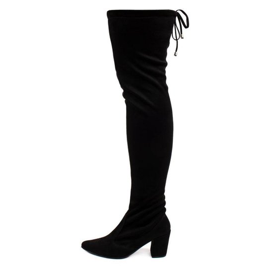 Bota Feminina Over The Knee Stretch Bico Fino Salto Grosso