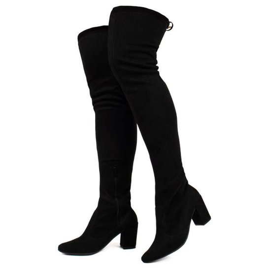 Bota Feminina Over The Knee Stretch Bico Fino Salto Grosso