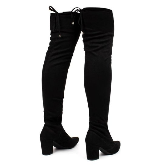 Bota Feminina Over The Knee Stretch Bico Fino Salto Grosso