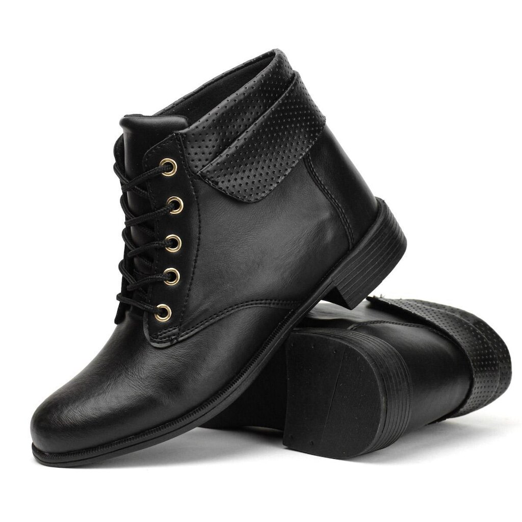 Bota Feminina Preta Cano Curto Com Soldao Antiderrapante
