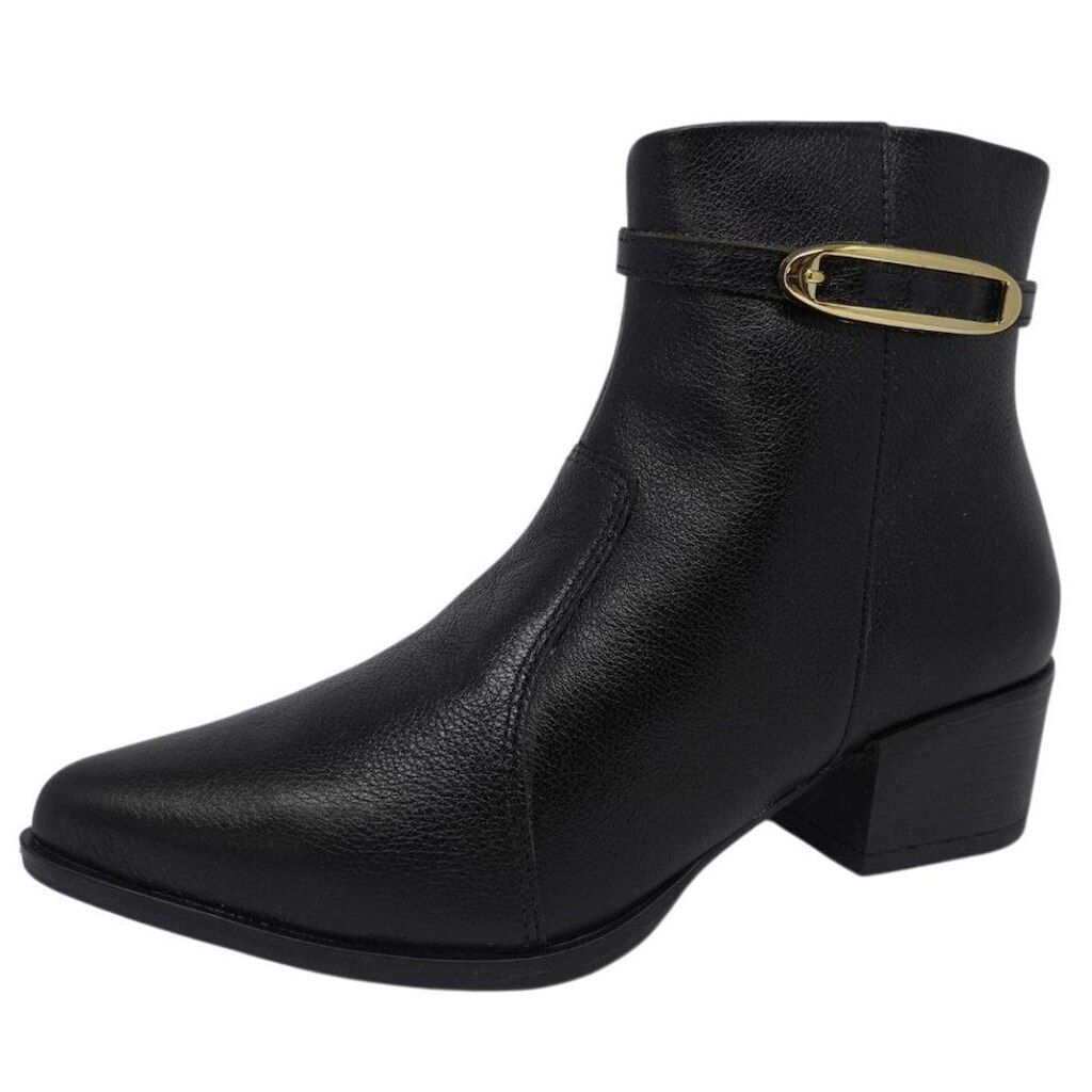 Bota Feminina Salto Baixo Enfeite Dourado Couro Estilo Cacci