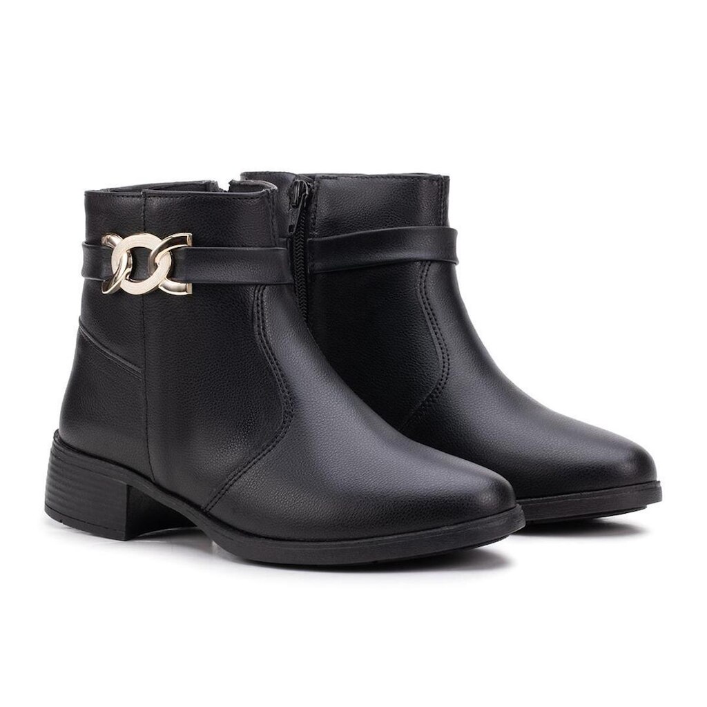 Bota Feminina Salto Confortável Cano Curto Couro