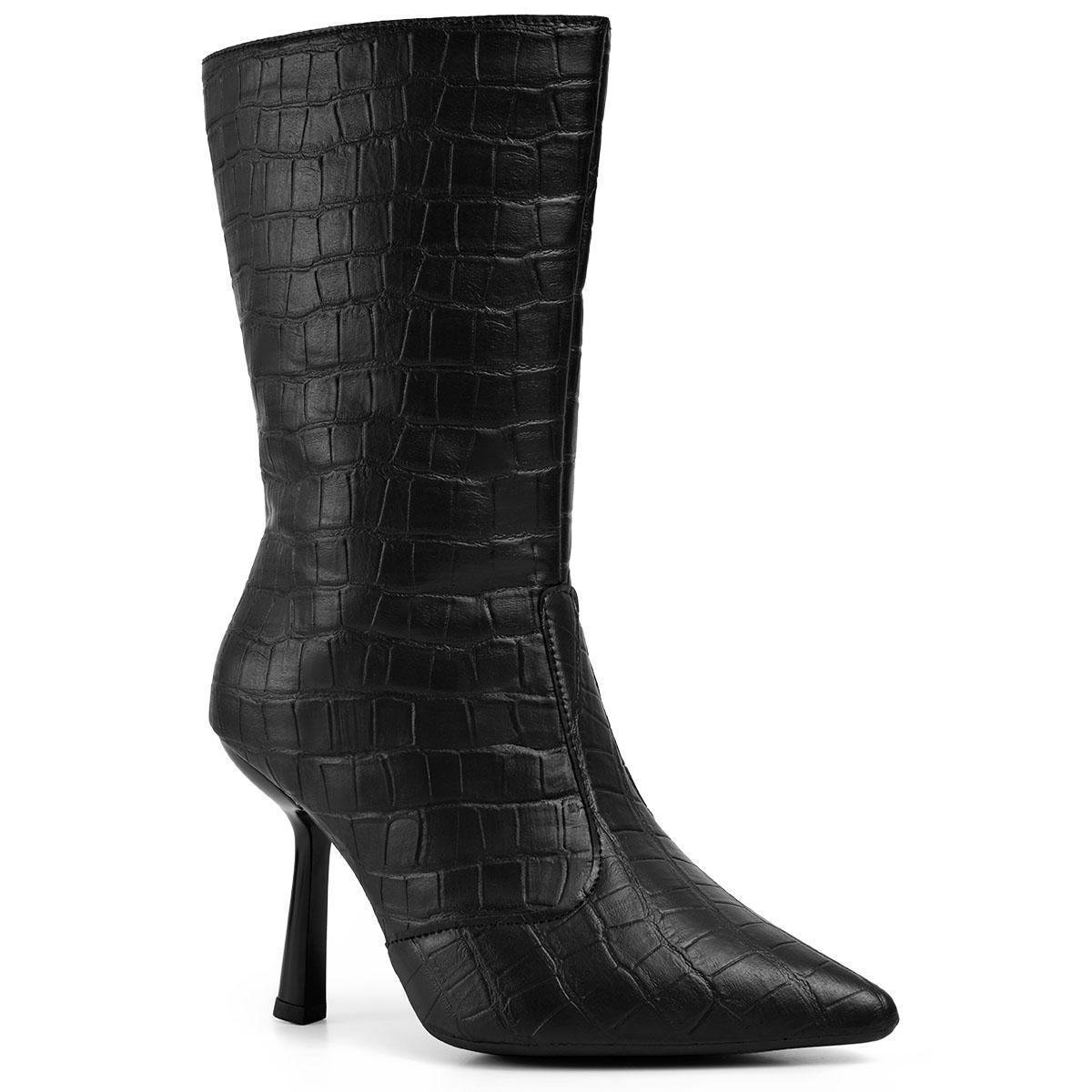 Bota Feminina Salto Fino Cano Médio Menor preço em Bota Feminina Salto Fino Cano Médio