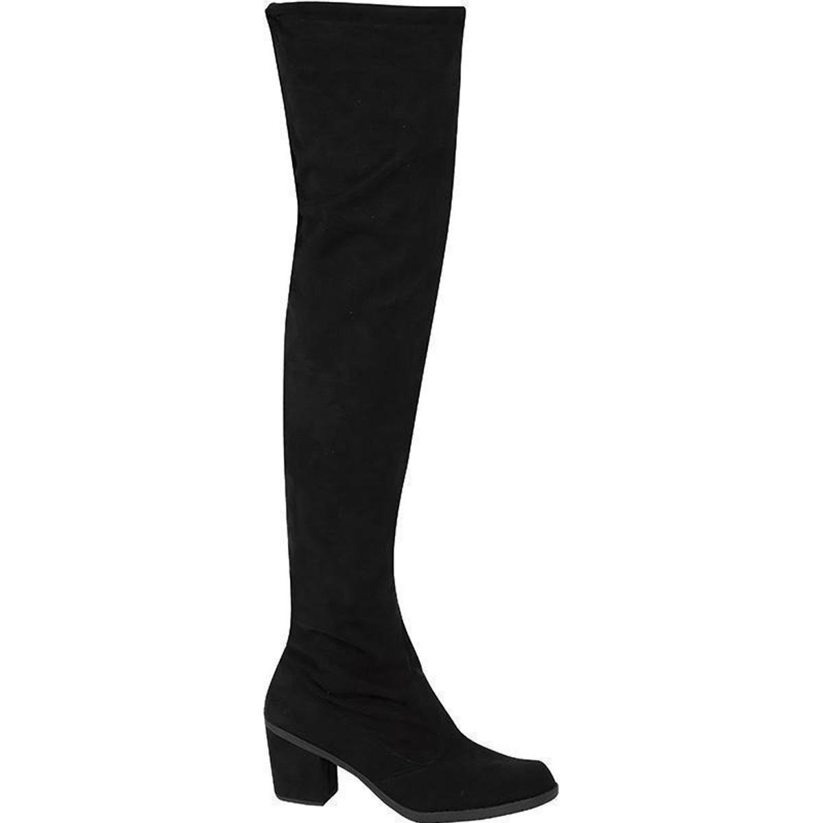 Bota Feminina Salto Grosso Over The Knee Camurça Stretch Menor preço em Bota Feminina Salto Grosso Over The Knee Camurça Stretch