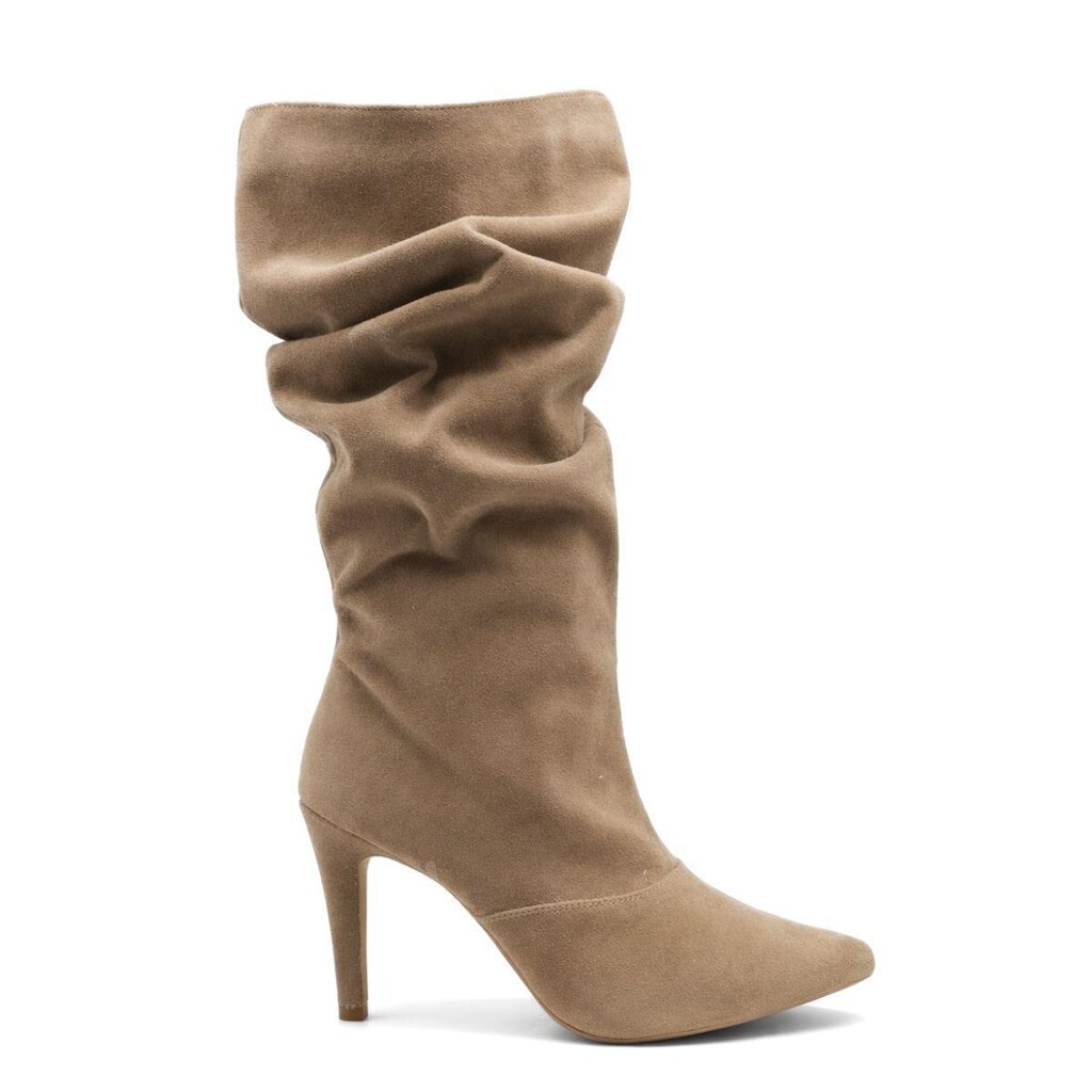 Bota Feminina Slouch Salto Fino Alto Camurca Elegante