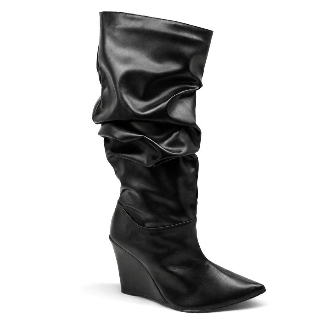 Bota Feminina Slouch Salto Fino Alto Camurca Marrom Elegante