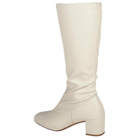 Bota Feminina Sretch Cano Alto Bico Quadrado Salto Grosso