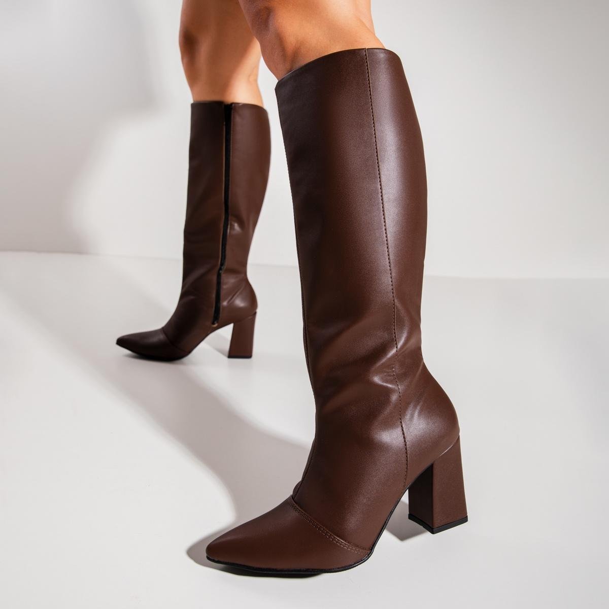 Bota Feminina Talita Casual Cano Longo Bico Fino Salto Grosso Not-me ...